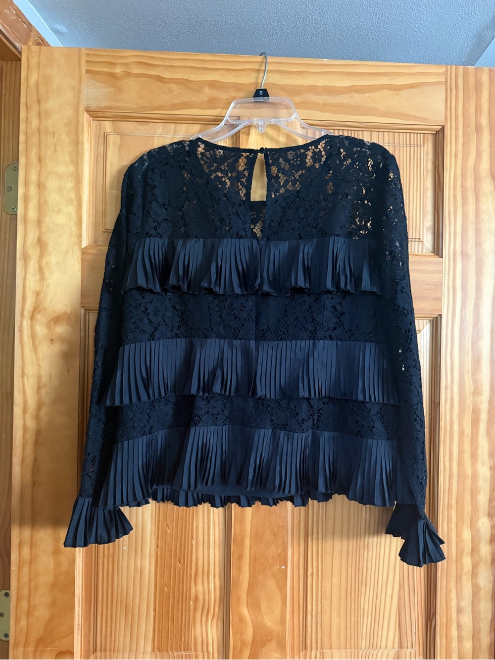 J. Crew Black Lace & Pleated Ruffle Blouse